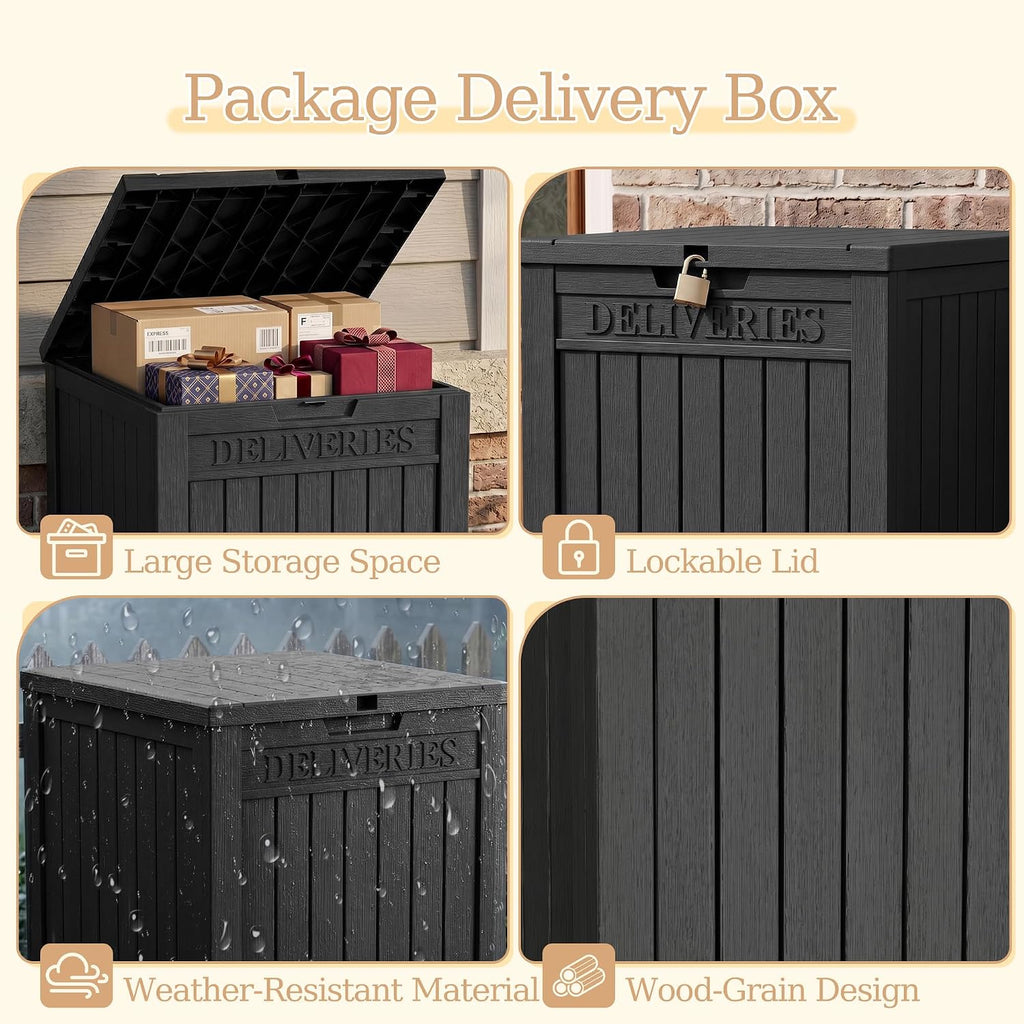 outdoor storage box,90 gallon waterproof package delivery boxes, side view
