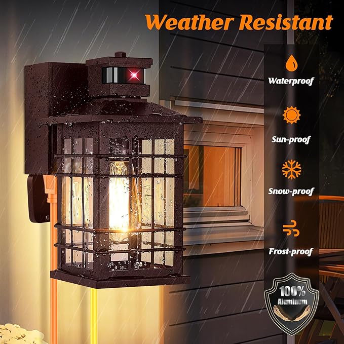 Porch Light with GFCI Outlets, Waterproof Outside Wall Lantern Sconce 3