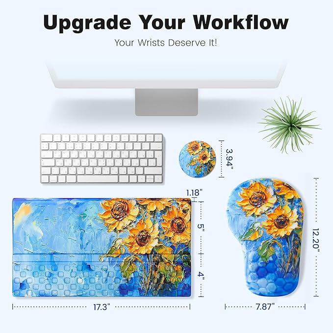 Ospelelf Ergonomic Mouse Pad and Keyboard Stand Wrist Rest Set, Memory Foam