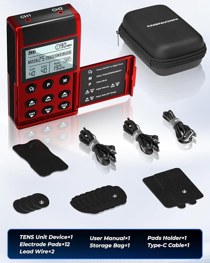 KingPavonini 4-IN-1 TENS Unit Muscle Stimulator, DIY & TENS & EMS & MASS