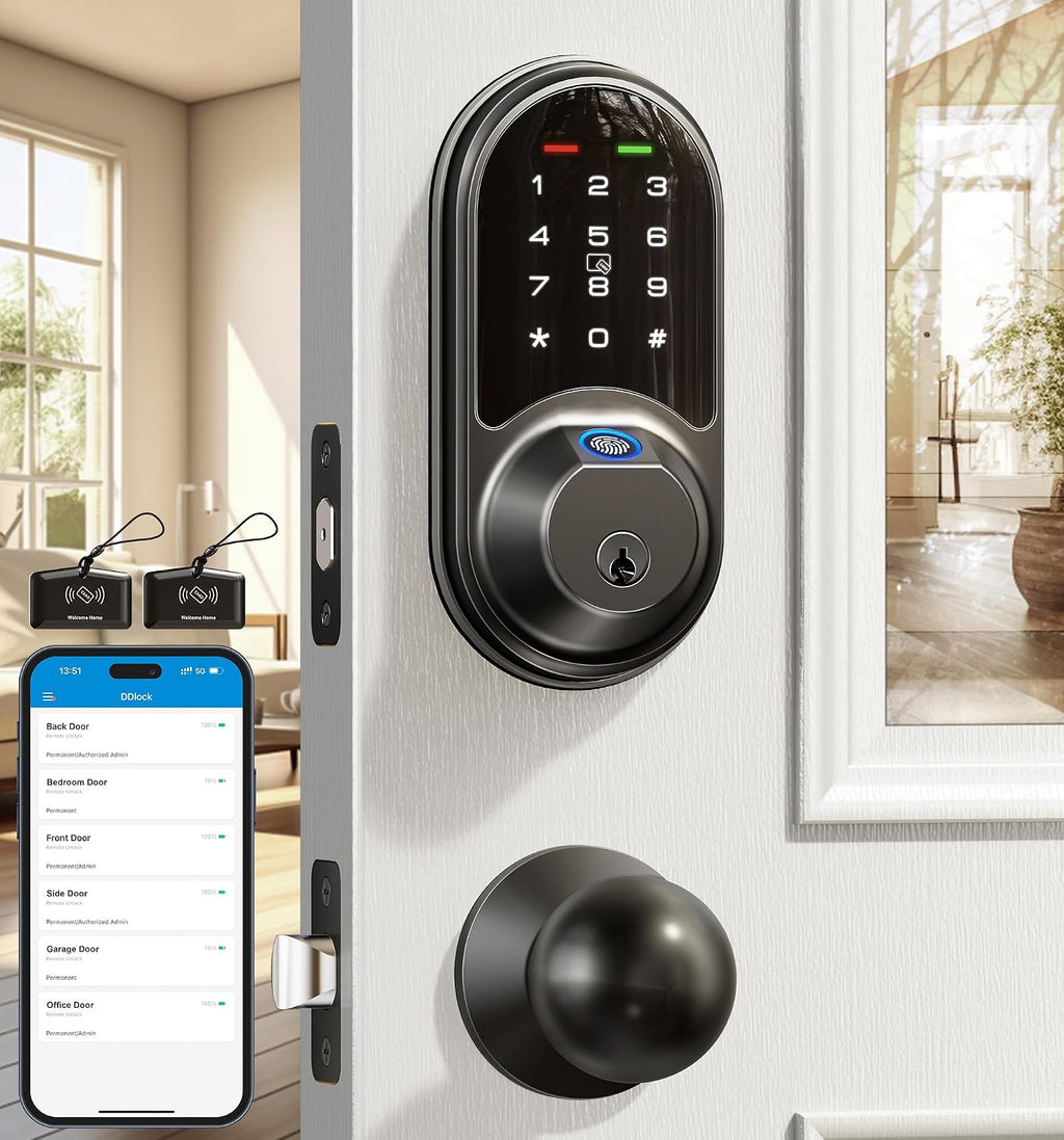 Veise RZ07C Fingerprint Smart Locks Deadbolt 2 Knobs Set, Matte Black