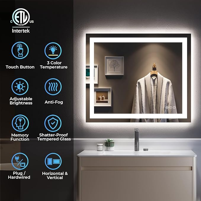 YEELAIT 28x36 Inch LED Bathroom Mirror