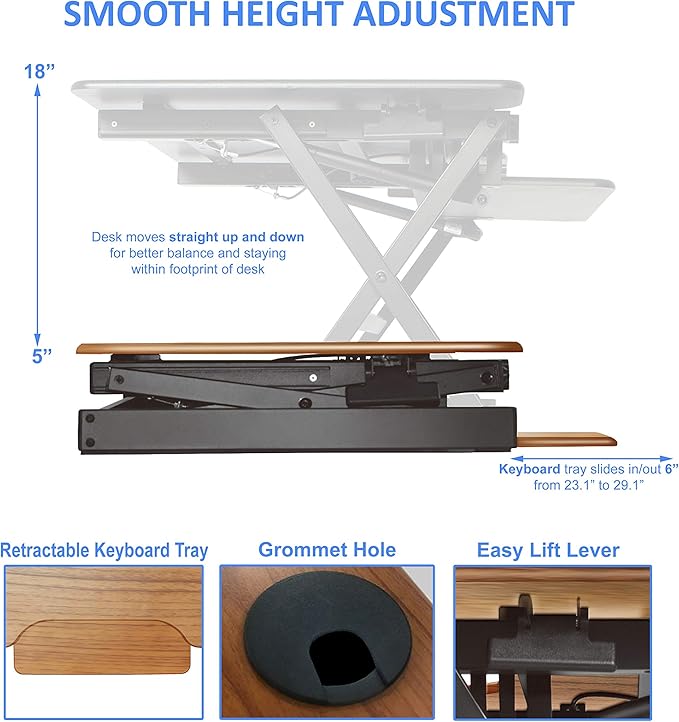Rocelco 32" Height Adjustable Standing Desk Converter