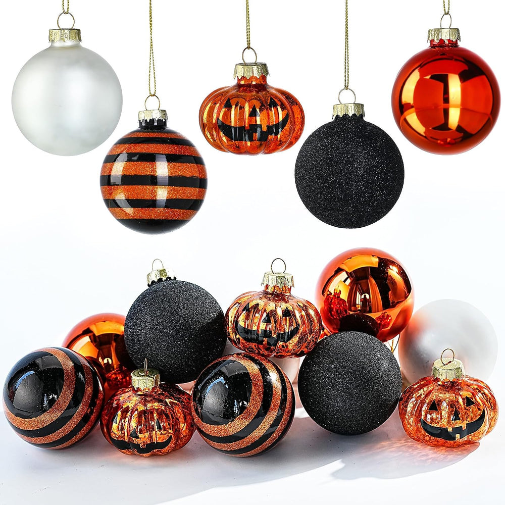 12 Pack Halloween Tree Ornaments, Small Glass Halloween Ornament for Indoor