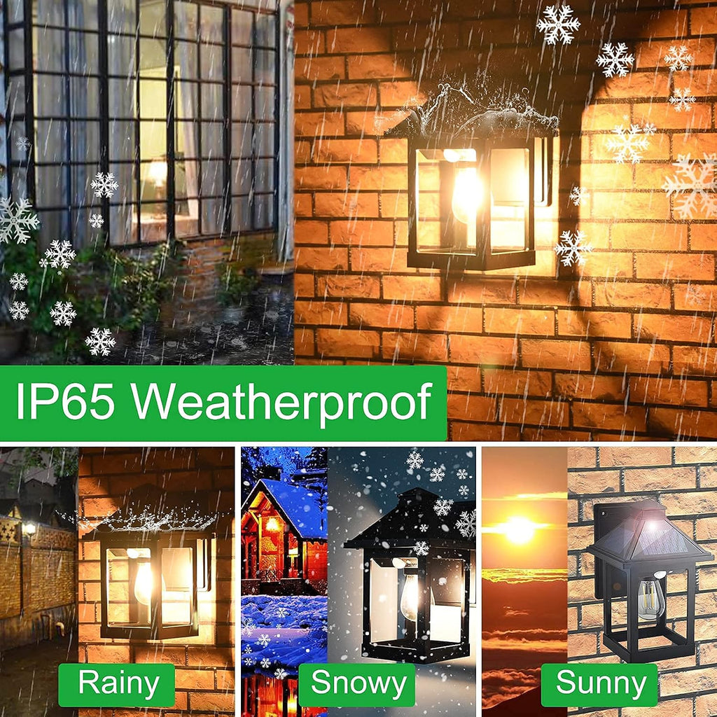 solar wall lanterns outdoor with 3 modes, dusk, close-up detail