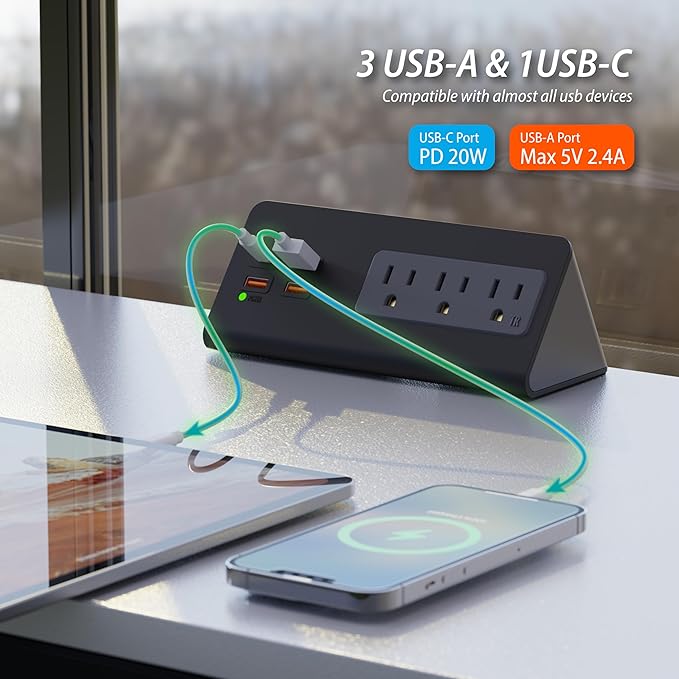 Upgraded Version Edge Mount Power Strip (2pack)