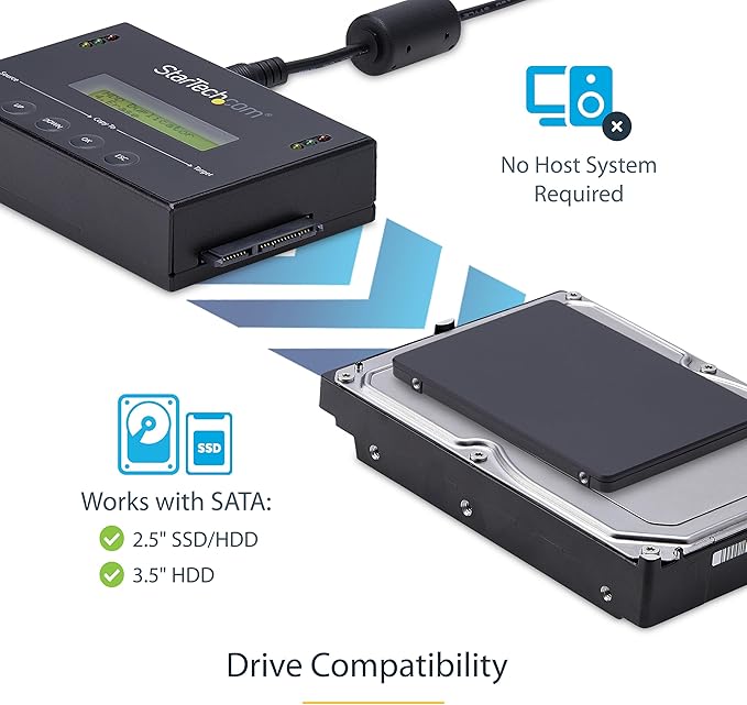 StarTech.com 1:1 Standalone Hard Drive Duplicator & Eraser, SATA HDD / SSD Disk