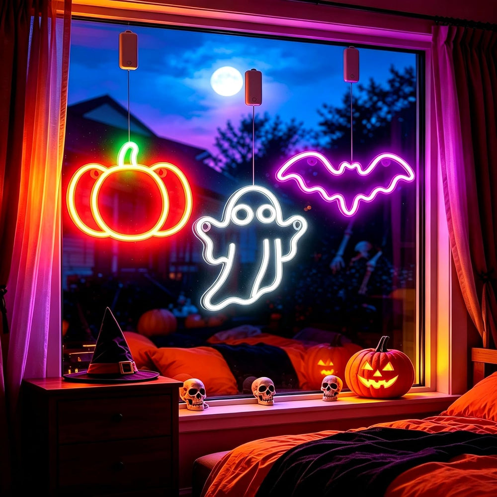 3Pack Rechargeable Halloween Window Lights,4/6/12H Timer,Sharp Outlines
