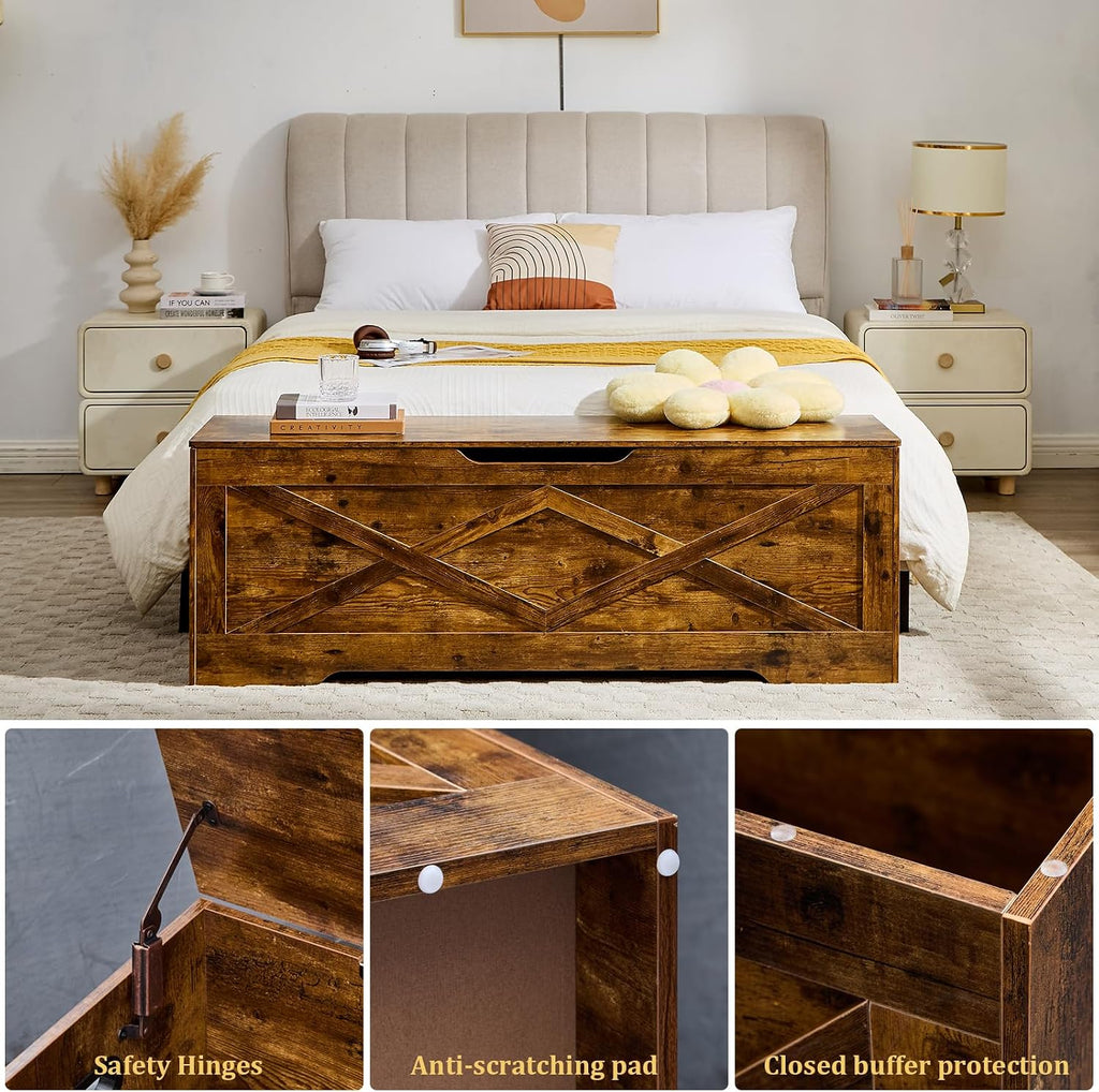 55.1" Storage Bench Extra Large,Blanket Storage with 2 Safety Hinges