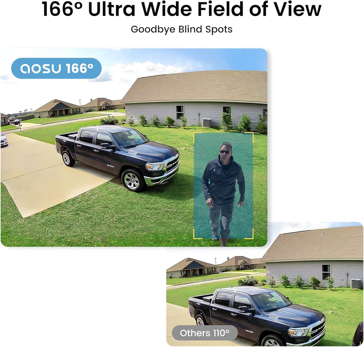 aosu 2k qhd solar security cameras wireless outdoor showing dimensions
