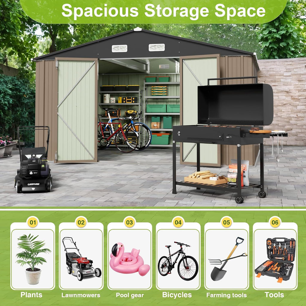 jummico 10 x 8 ft outdoor storage shed showing dimensions