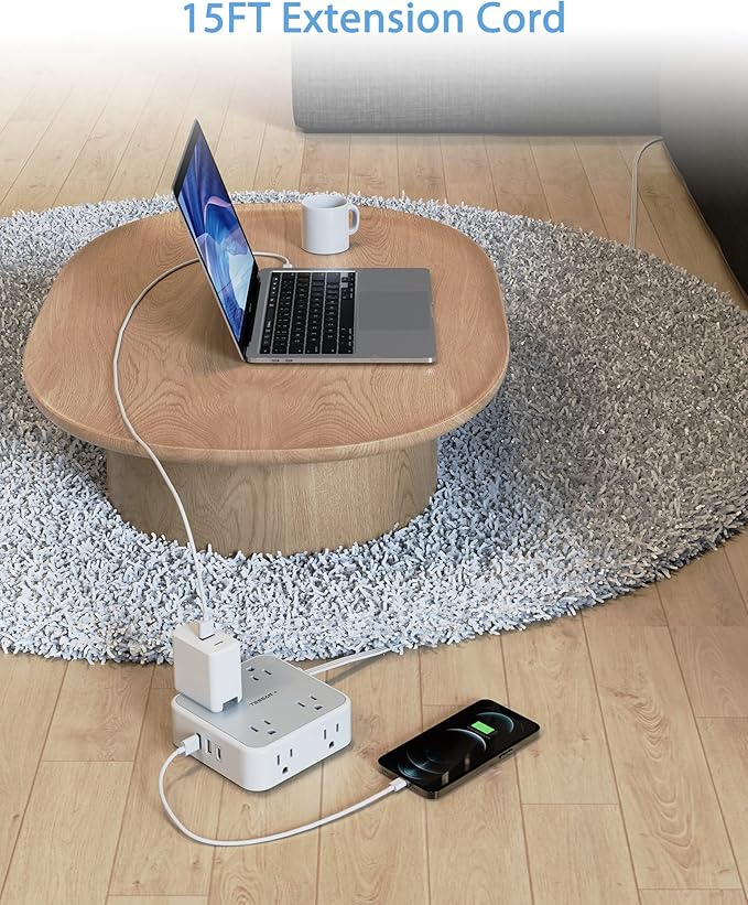 TESSAN Surge Protector Power Strip 15 Ft Cord, 8 Widely Spaced Outlets