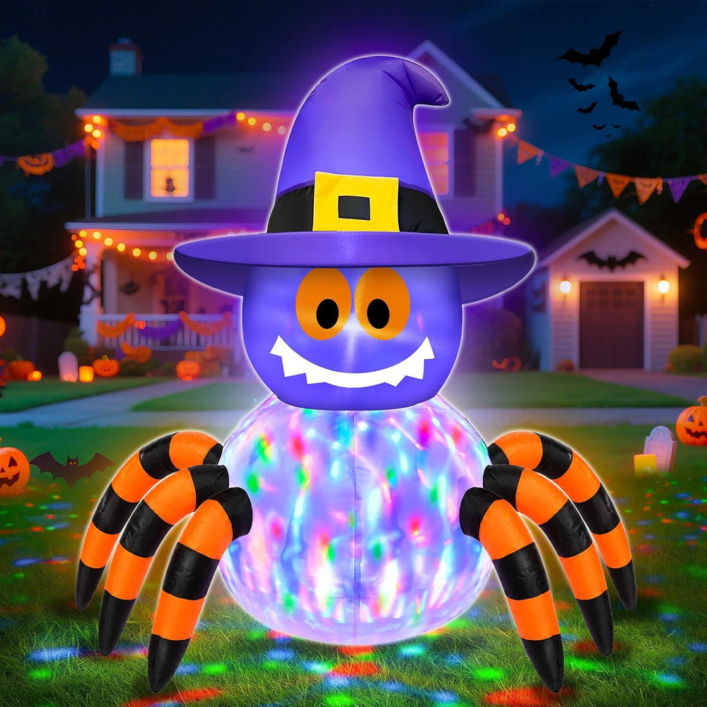 Halloween Decorations Inflatables Spider with Rotating Colorful Lights