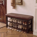 40" Wooden Shoe Rack with Seating, Entryway Bench with Shoe Storage, Brown