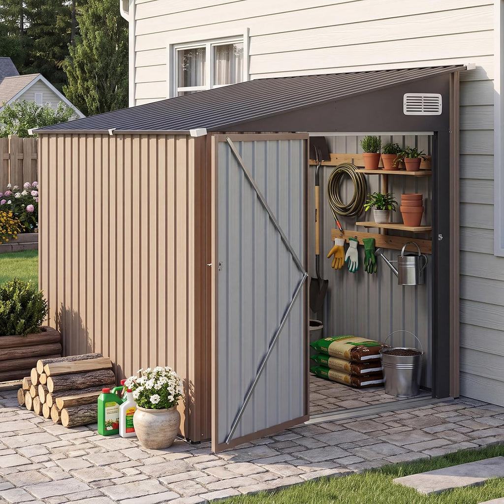 Aoxun 8x6 FT Lean to Outdoor Storage Shed with Sloping Roof