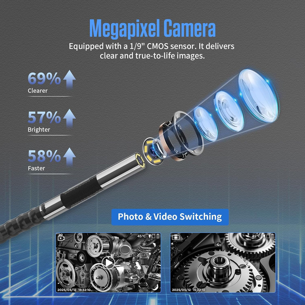 two-way articulating borescope 4" hd with light 4ft, close-up detail