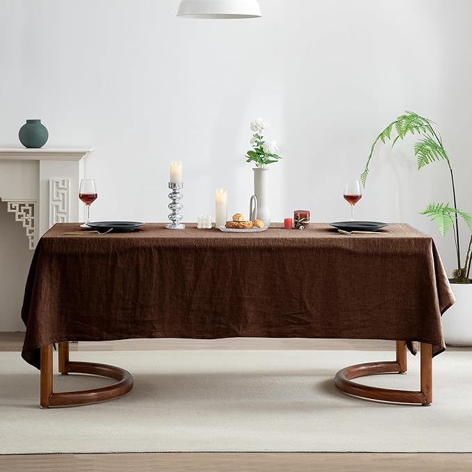 EVERLY 100% Pure Linen Rectangle Tablecloths 60x84Inches for Dining,Buffet Parties,Picnic,Events,Weddings and Restaurants,Decorative Halloween,Thanksgiving Machine Washable Tablecloths-Chocolate
