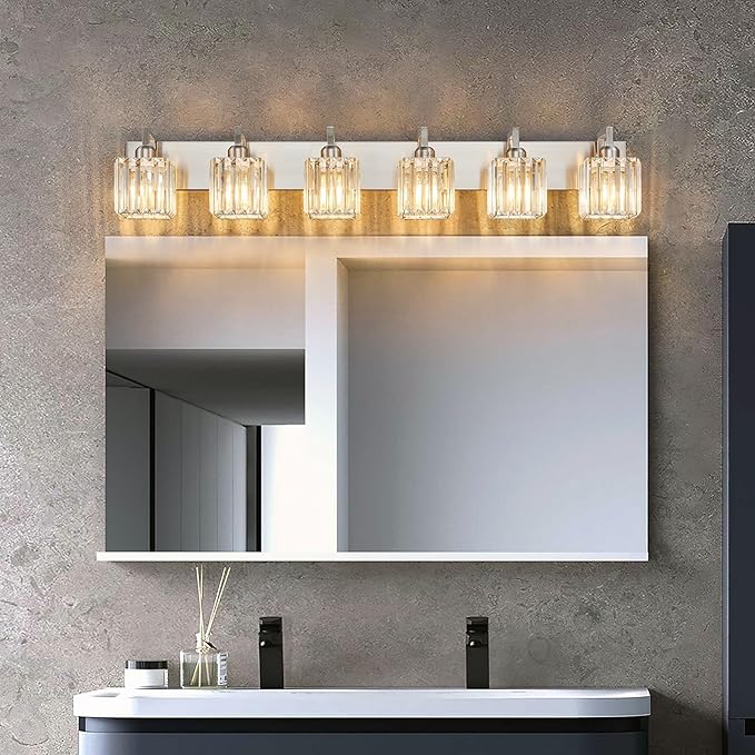 FDPBY Modern Bathroom Vanity Light 6-Lights Brushed Nickel Vanity Light Crystal