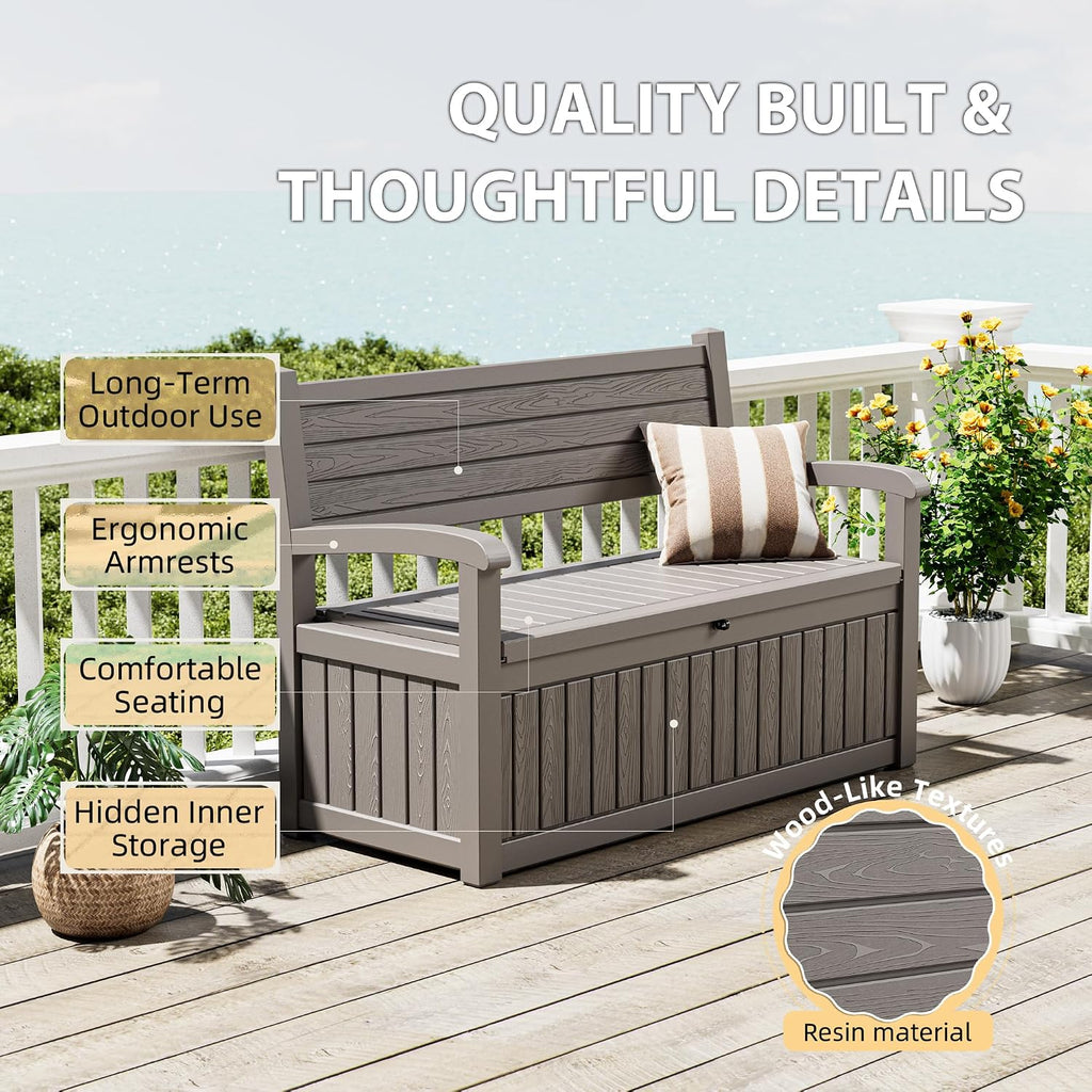 80 gallon lockable deck bench with storage, resin, close-up detail