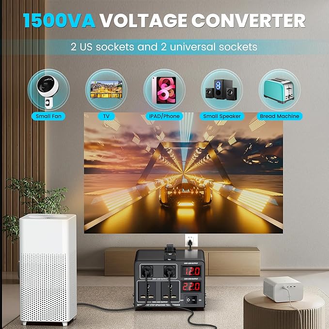 1500W Voltage Converter Transformer Step Up/Down Converter 110/120 Volt