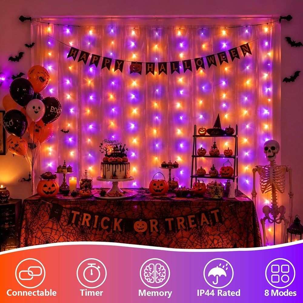 YEGUO 300 LED Orange and Purple Halloween Lights, Curtain Lights Plug in, 8 M...