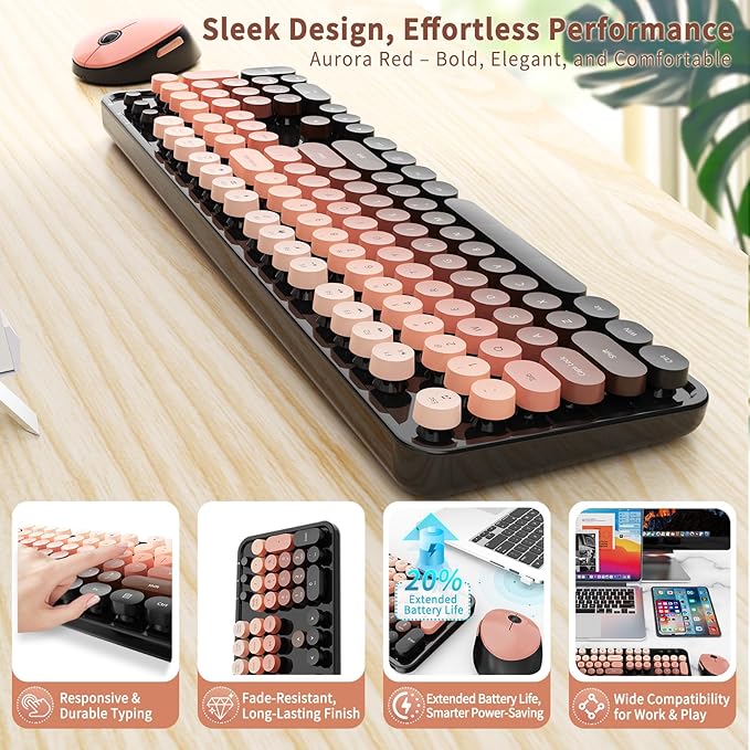 Nowlike Wireless Keyboard and Mouse Combo, Retro Typewriter Keyboard