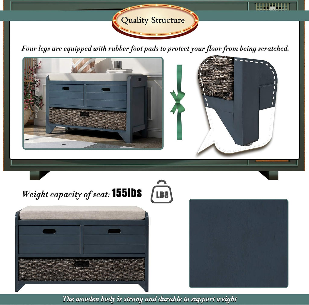p purlove wood storage bench with removable basket, side view