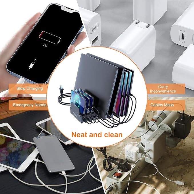 chipofy 500W Charging Station for Multiple Devices, 10-Port Multi USB C Fast