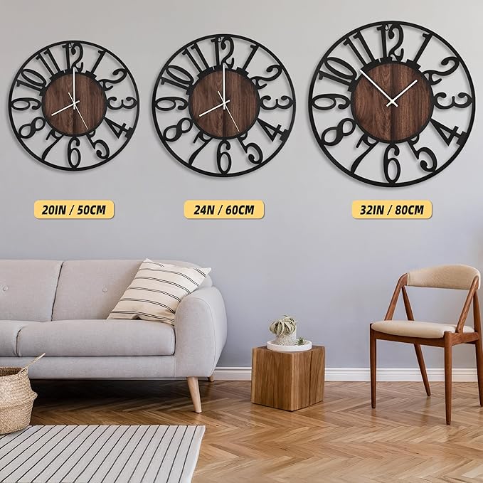 LEIKE Large Wall Clocks with Night Light Battery Operated, Silent Non Ticking