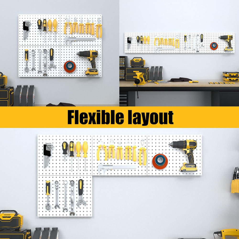 Spampur Peg Board, 4 Pack Metal Pegboard Panels with 50 Hooks
