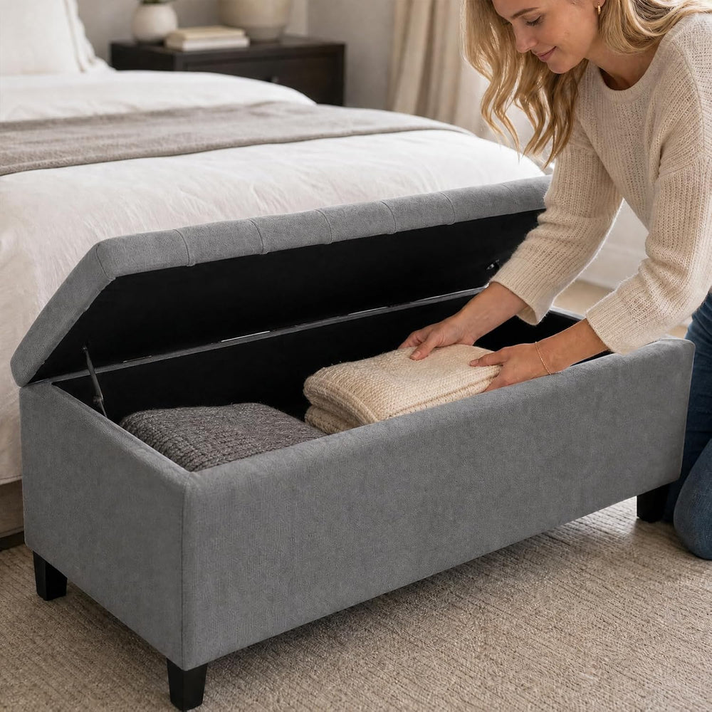 Madison Park 49" Upholstered Storage Bench, Button Tufted End of Bed Ben...