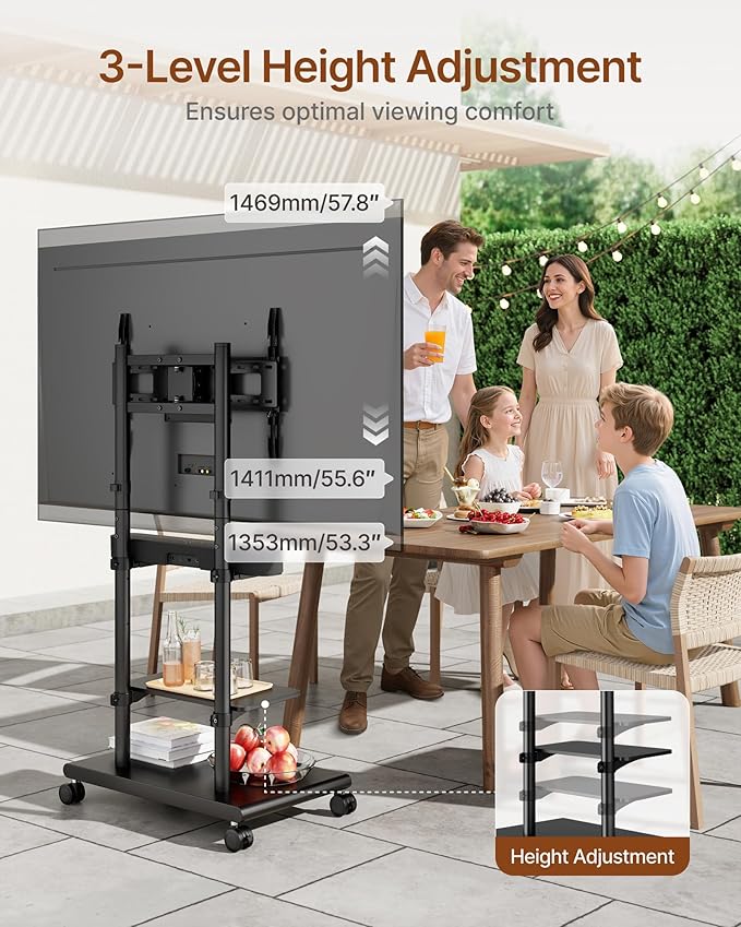 ECOTINY Steel Base Rolling TV Stand