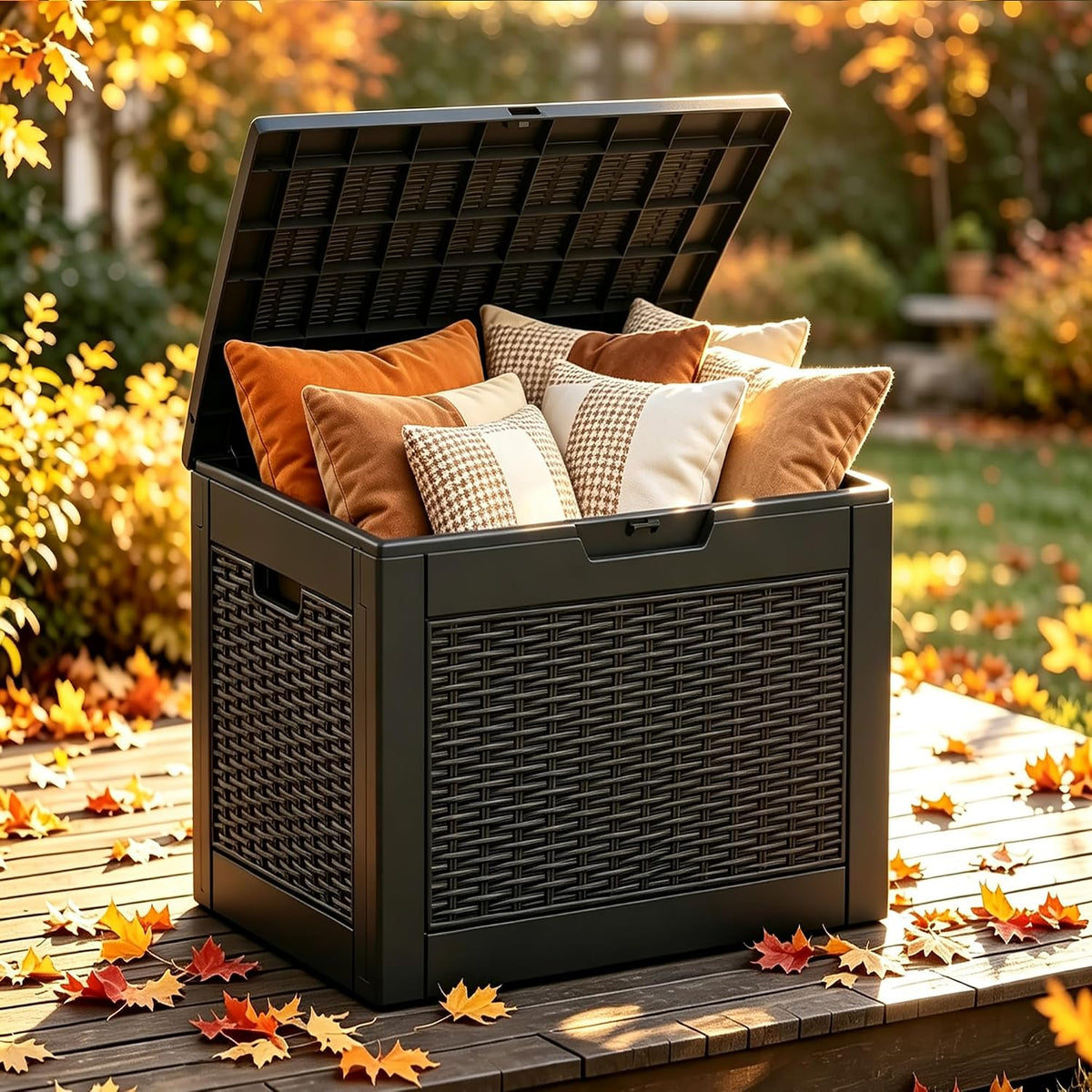 KAMABOKO Outdoor Storage Box, 34 Gallon Deck Box Outdoor Waterproof Small