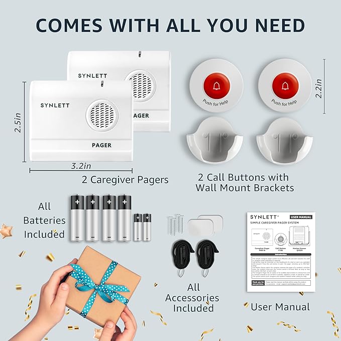 SYNLETT Caregiver Pager Call Button Wireless Call Bell Alert Buttons