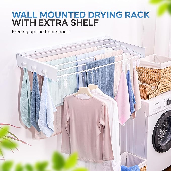 40" Premium Aluminium Foldable Clothes Drying Rack Included Shelf