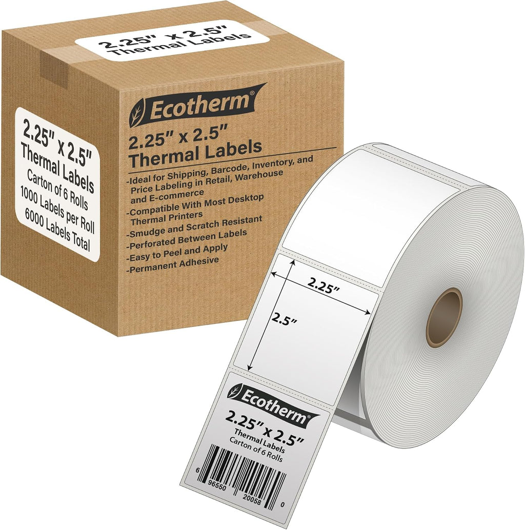 2.25" x 2.5" Thermal Labels | 6 Rolls | 6000 Labels | fits Zebra, Offnova