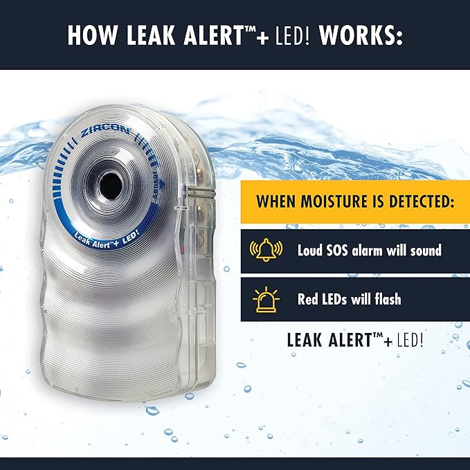 Zircon Leak Alert + LED! Water Leak Detector & Flood Sensor Alarm/Water Leak (5 Pack)