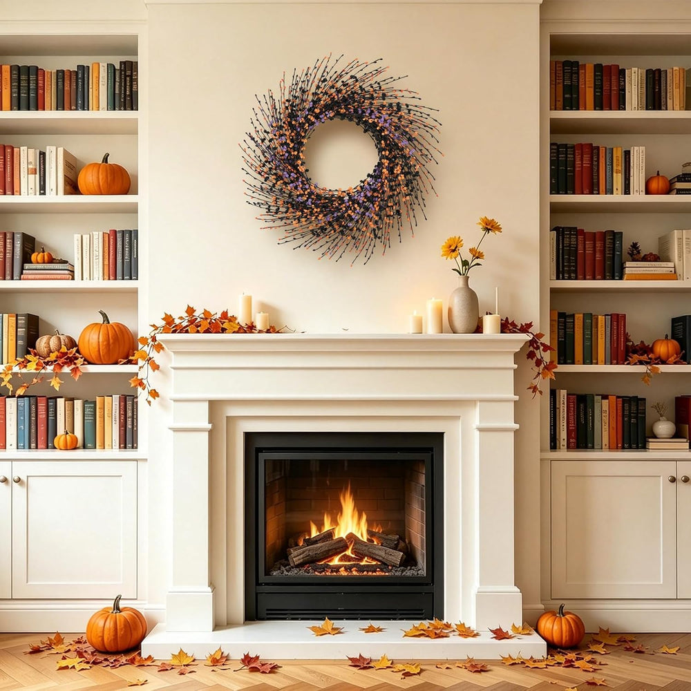 Idyllic 24 Inch Halloween Wreath Black Orange Purple for Front Door