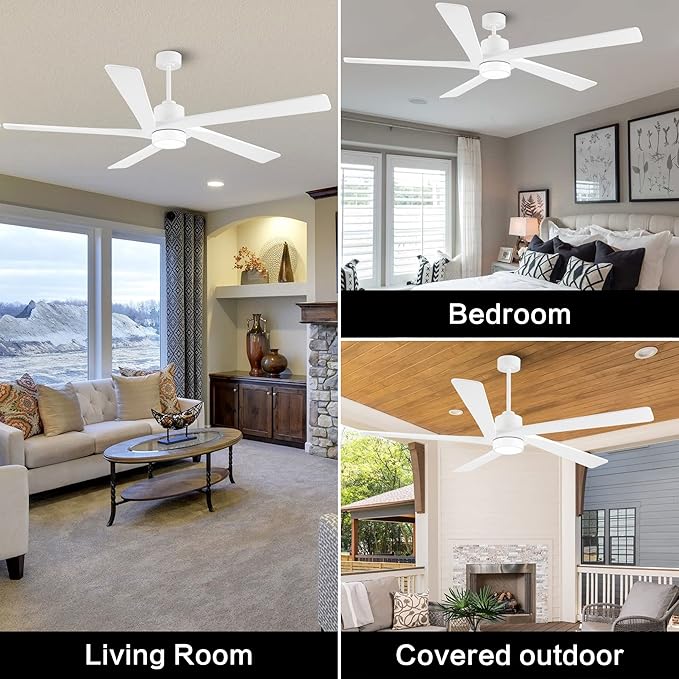 WINGBO 54" DC Ceiling Fan with Lights and Remote Control, 5 Carved Wood Blades