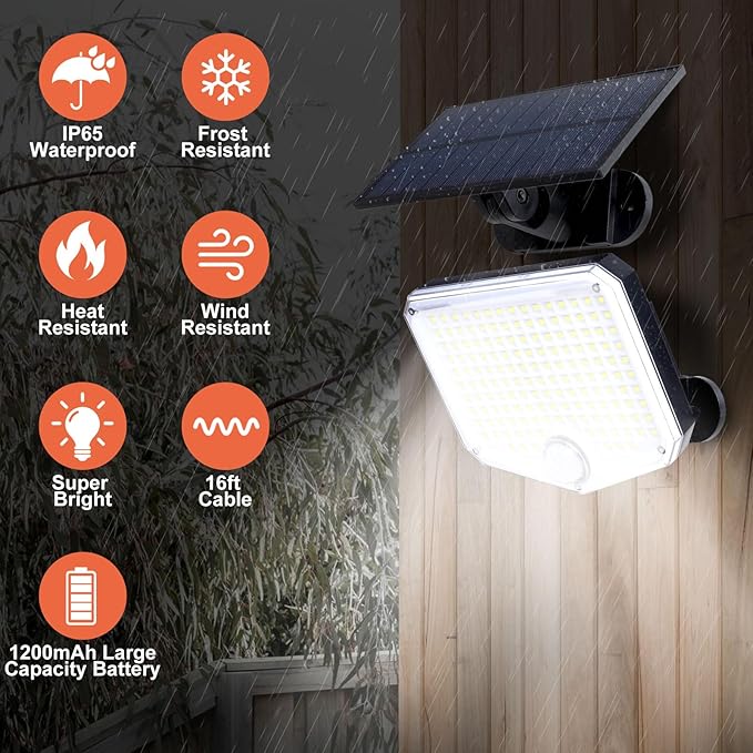 JumJam 153 LED Solar Wall Lights, 180°Beam Angle Solar Security Lights Outdoor (2 Pack)