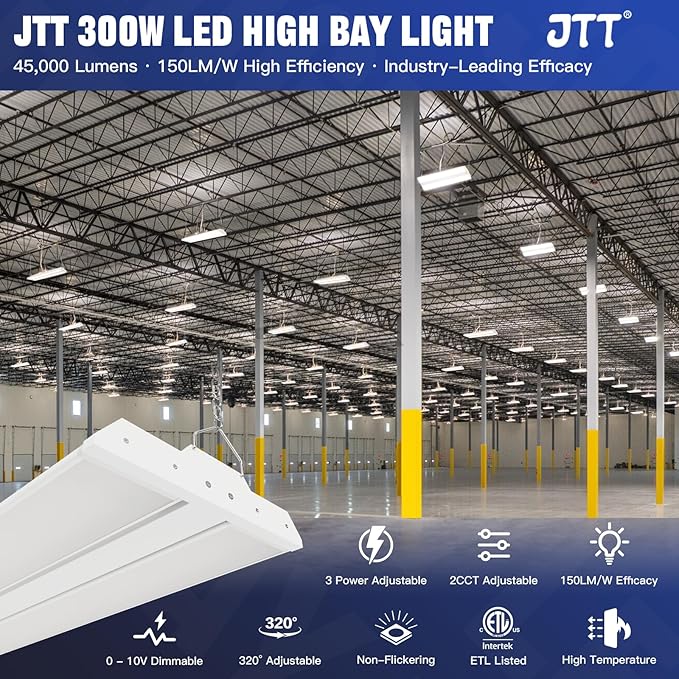 JTT 300/240/200W LED Linear High Bay Light, 45000LM Linear High Bay Shop Light