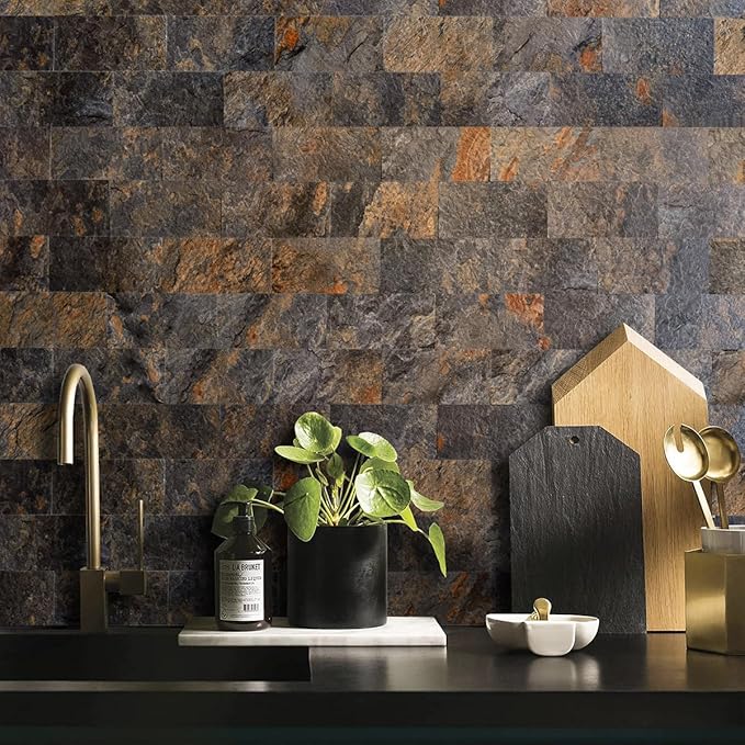 AULIGET 100 Piece Rust Slate Peel and Stick Backsplash Wall Tiles, Laundry Room
