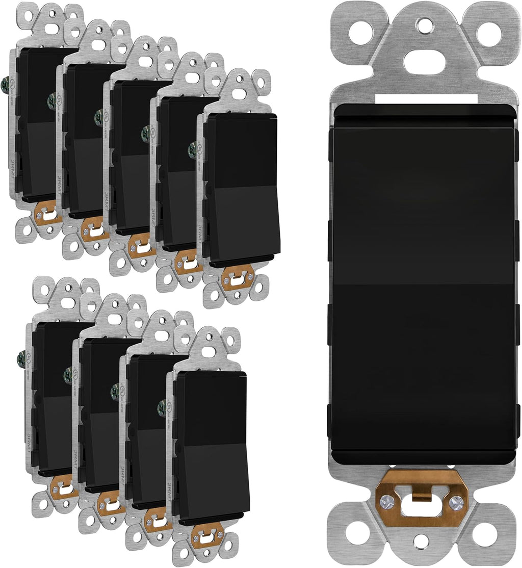 LIDER Black Minimalist Decorator Switch, Frameless Light Switch, On/Off Rocker (10 Pack, 10-Pack)
