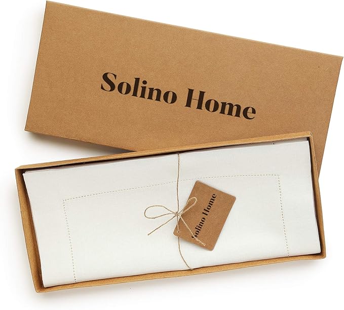 Solino Home Linen Ivory Table Runner 60 Inches - Classic Hemstitch, 100% Pure Linen Coffee Table Runner 14 x 60 Inch Ideal for Dresser Tables - Fall, Halloween, Thanksgiving, Christmas, Holiday
