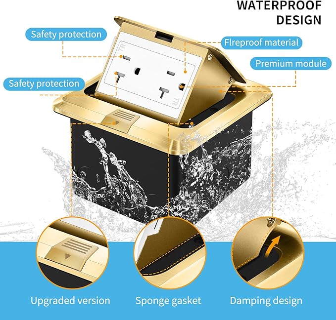 Vagueior Pop Up Floor Electrical Outlet Stainless Steel Box Kit, 20A TR (2 Pack)