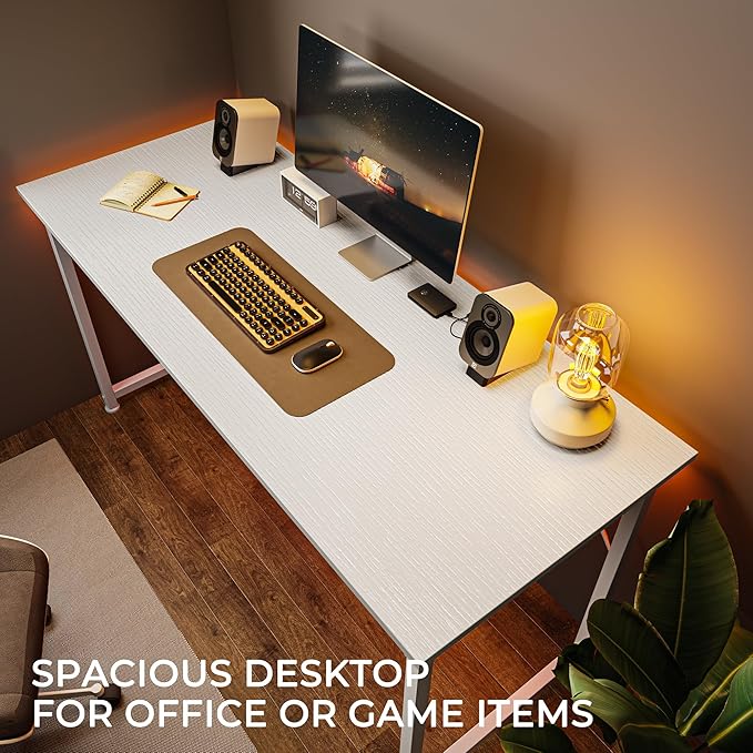 Huuger Computer Desk, 55 Inch Home Office Desk, Gaming Writing Work from Home