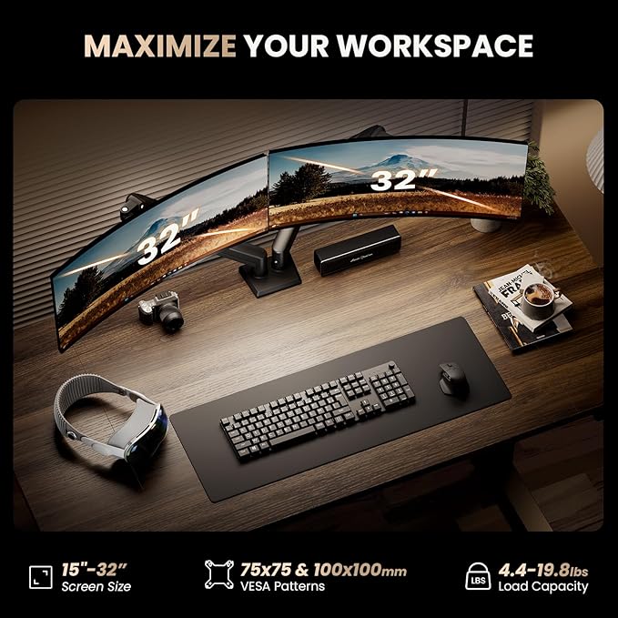 SIAGO Dual Monitor Stand, 15 to 32 Inch Monitor Arm, Adjustable Monitors Mount