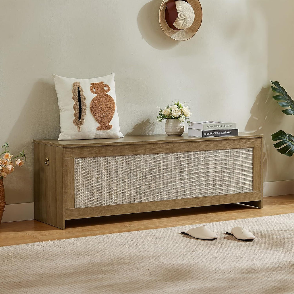 55.1" Storage Chest Extra Large,Rattan Storage Bench(Cherry Brown)