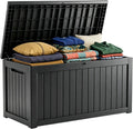201 Gallon Large Resin Outdoor Storage Box, Waterproof Deck Box with Lockable Lid, Outside Storage Box for Patio Furniture, Pool Accessories, Garden Tools, Storage Bench for Backyard, Porch, Black