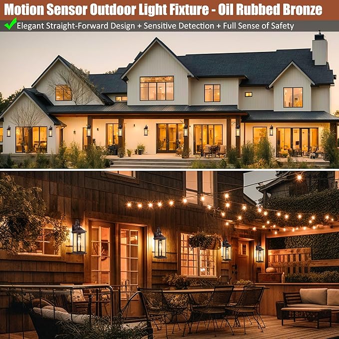 Roravilila Dusk to Dawn Motion Sensor Outdoor Lights Oil Rubbed Bronze 2-Pack